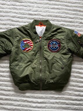 Alpha Industries MA-1 Bomber Flight Nylon Jacket Squad Quilted PatchesGreen Sz 6